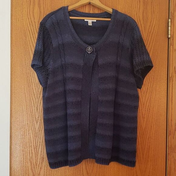 EUC Dressbarn Blue Striped Open Front Cardigan Sweater Sz 22/24 - Picture 1 of 9
